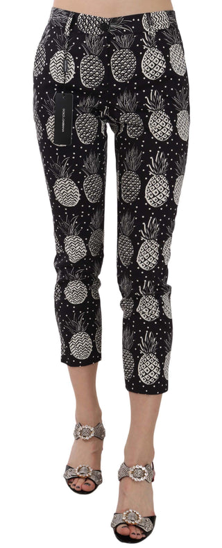 Chic Black Pineapple Print Skinny Capri Pants