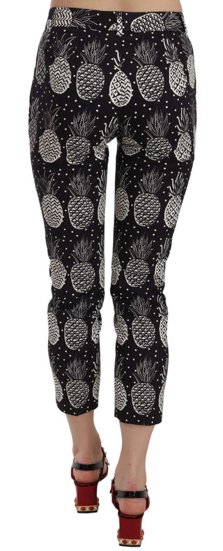 Chic Black Pineapple Print Skinny Capri Pants