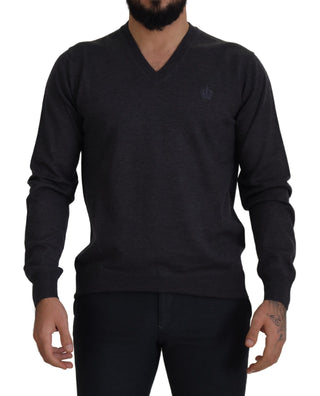 Dark Gray Crown V-Neckline Pullover Sweater