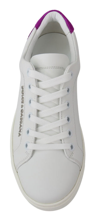 Chic White Leather Sneakers With Purple Accents