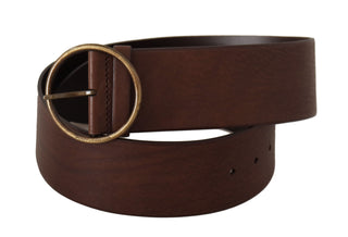 Elegant Brown Leather Belt With Engraved Buckle