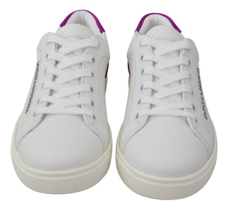 Chic White Leather Sneakers With Purple Accents