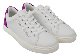 Chic White Leather Sneakers With Purple Accents