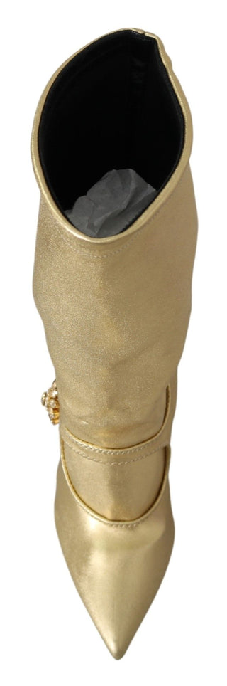 Elegant Gold Ankle Boots Socks With Rhinestones