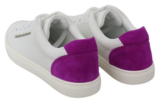 Chic White Leather Sneakers With Purple Accents