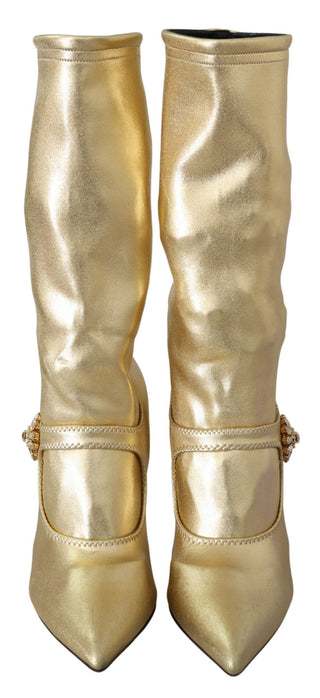 Elegant Gold Ankle Boots Socks With Rhinestones