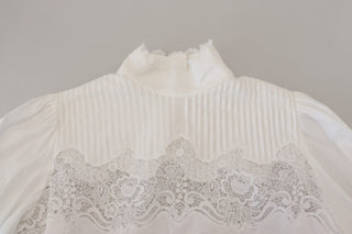 Elegant White Lace Trim Cotton Blouse