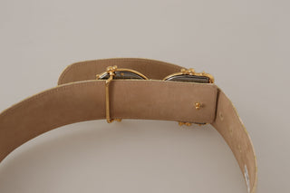 Elegant Gold And Pink Leather Belt