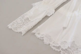 Elegant White Lace Trim Cotton Blouse