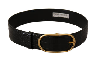 Chic Black Leather Logo Belt