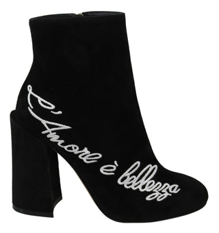 Embroidered Ankle Boots In Lambskin Suede