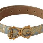 Blue Leather DG Logo Baroque Gold Metal Buckle Belt