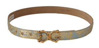 Blue Leather DG Logo Baroque Gold Metal Buckle Belt