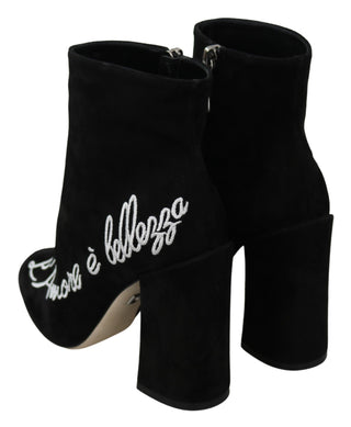 Embroidered Ankle Boots In Lambskin Suede