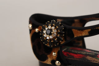 Floral Embellished Leopard T-strap Sandals