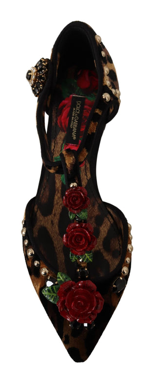 Floral Embellished Leopard T-strap Sandals