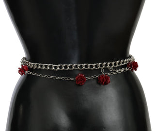 Elegant Floral Rose Waist Belt In Vibrant Red