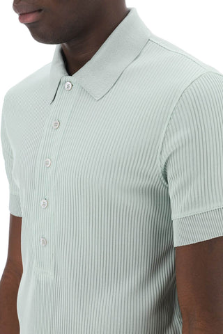 Ribbed Knit Polo With Shiny