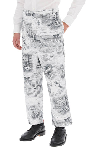 Cropped Pants With 'nautical Toile' Motif