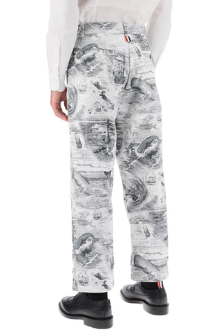 Cropped Pants With 'nautical Toile' Motif