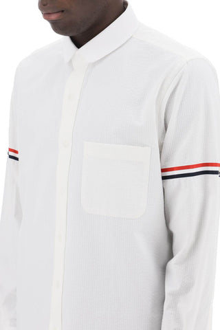 Seersucker Shirt With Rounded Collar