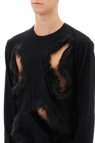 Long-sleeved T-shirt With Faux Fur-trimmed Cut-outs