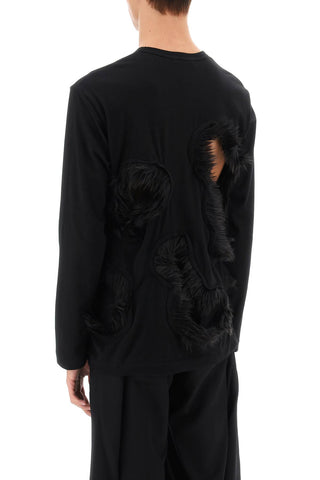 Long-sleeved T-shirt With Faux Fur-trimmed Cut-outs