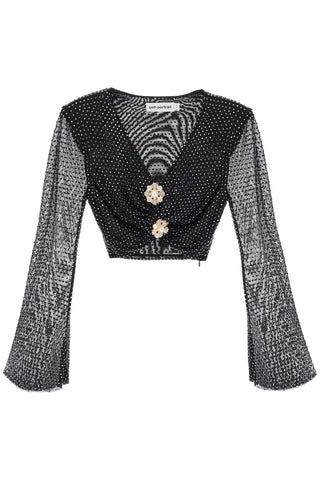 Rhinestone-studded Cropped Top With Diamanté Brooches