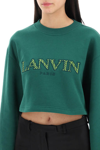 Cropped Sweatshirt With Embroidered Logo Patch