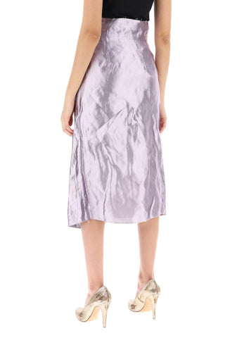 Metallic Satin Midi Wrap Skirt With