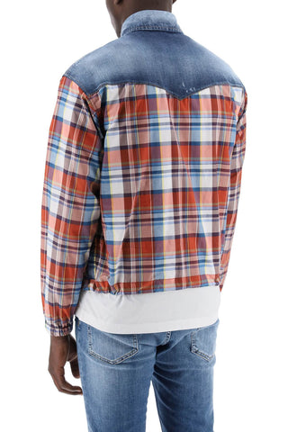 Plaid Western Shirt With Denim Inserts