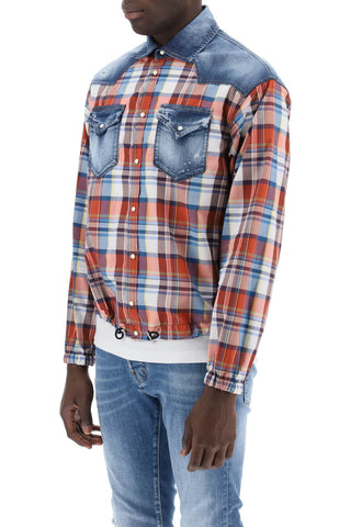 Plaid Western Shirt With Denim Inserts