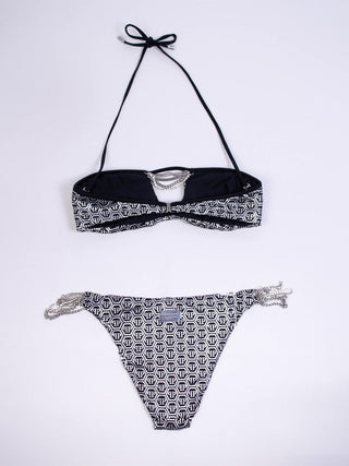 Chic Grey Lurex Bandeau Bikini With Chain Details