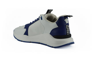 Elegant Blue And White Leather Sneakers