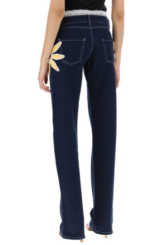 Low-rise Jeans With Crochet Flowers