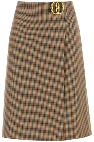 Houndstooth A-line Skirt With Emblem Buckle