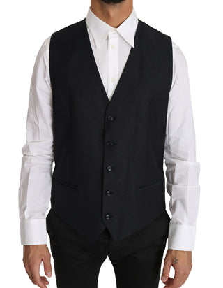 Elegant Gray Slim-fit Wool-silk Vest