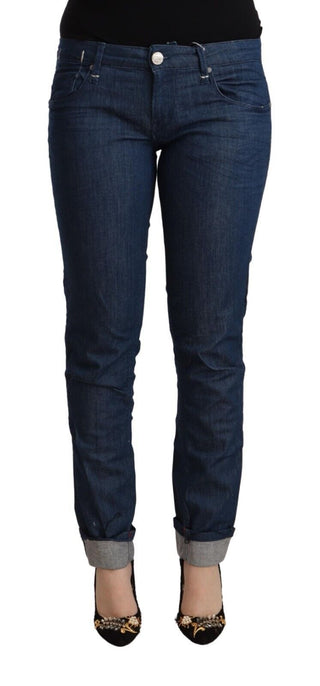 Acht Clothing Blue / W26 / Material: 98% Cotton 2% Elastane Blue Cotton Low Waist Skinny Denim Folded Hem Jeans