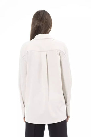 Alpha Studio Clothing Elegant White Button-Up with Front Pocket