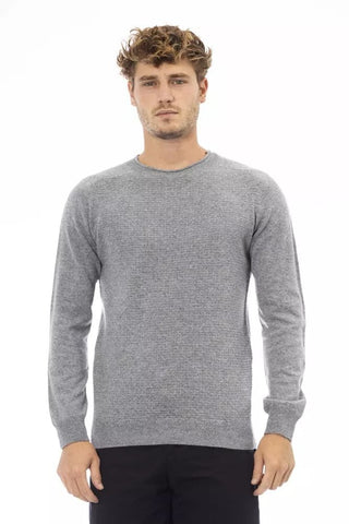 Alpha Studio Clothing Sleek Gray Crewneck Sweater for Men