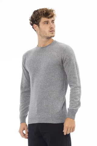 Alpha Studio Clothing Sleek Gray Crewneck Sweater for Men