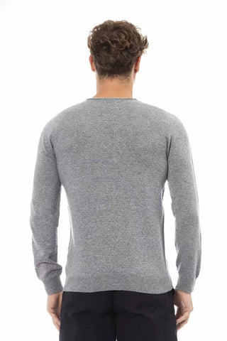 Alpha Studio Clothing Sleek Gray Crewneck Sweater for Men