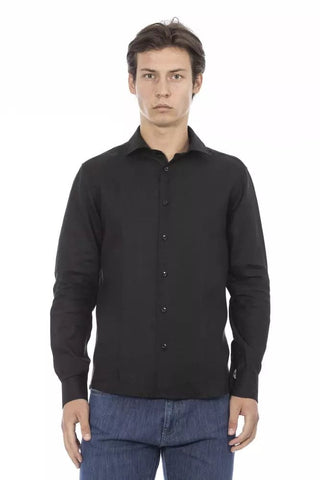 Baldinini Trend Clothing Black / L Elegant Slim-Fit Linen Shirt for Men