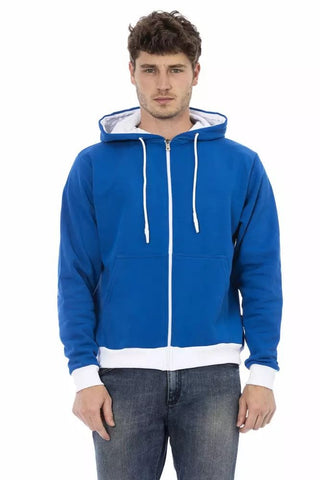 Baldinini Trend Clothing Blue / 3XL Elegant Blue Wool Hoodie with Zip Closure