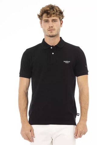 Baldinini Trend Clothing Sleek Black Cotton Polo with Elegant Embroidery