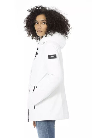 Baldinini Trend Clothing White / XXL Sleek White Down Jacket with Adjustable Hood