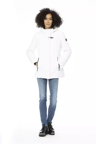 Baldinini Trend Clothing White / XXL Sleek White Down Jacket with Adjustable Hood