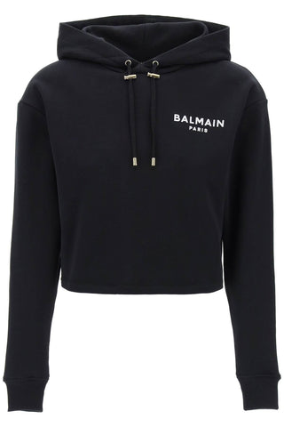 Balmain Earrings cropped hoodie with flocked logo