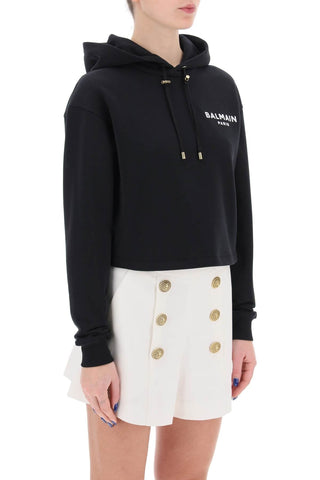 Balmain Earrings cropped hoodie with flocked logo