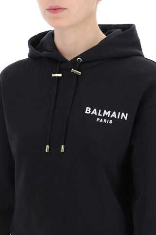 Balmain Earrings cropped hoodie with flocked logo